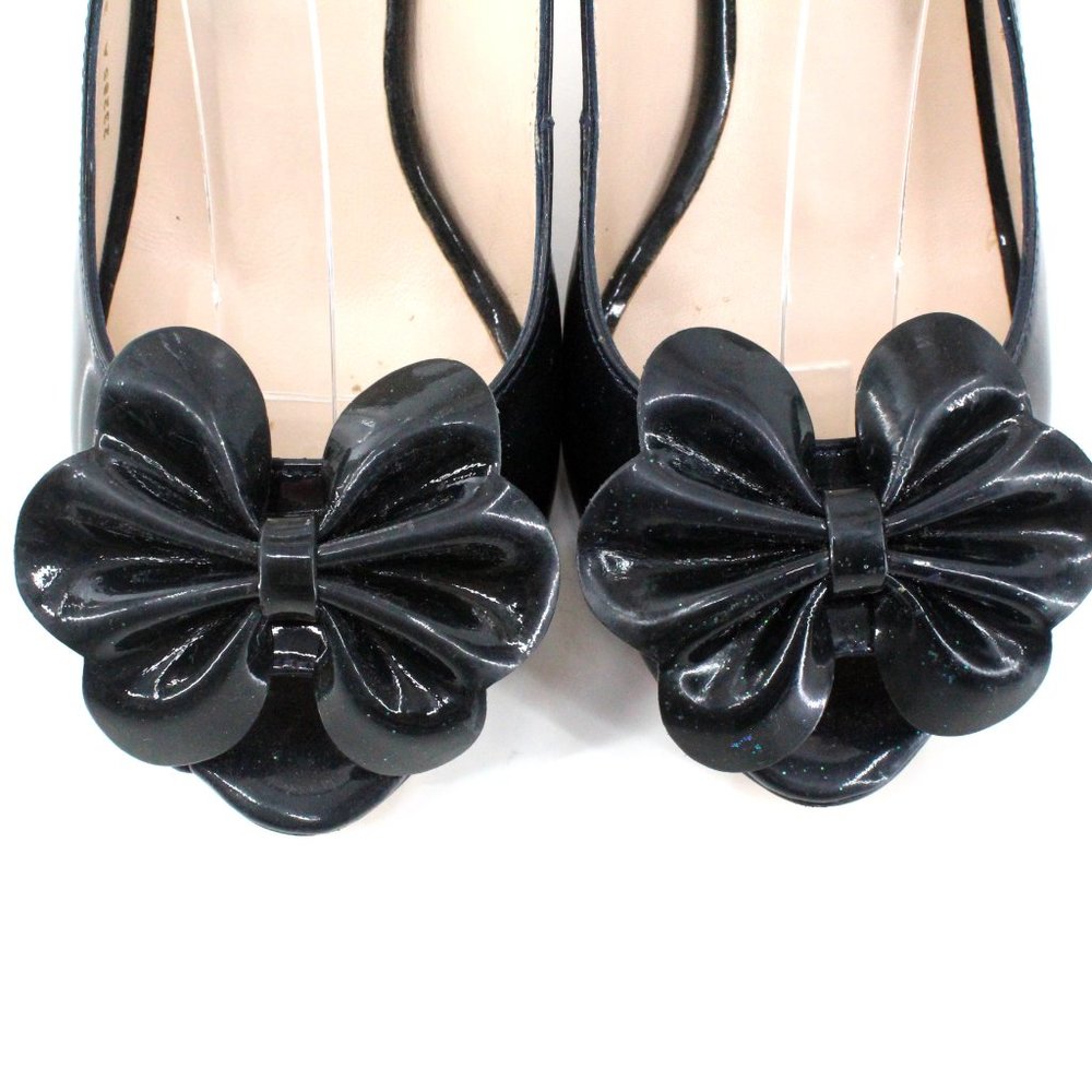 L.K. Bennett Black Patent Leather Peep Toe Slingback Bow Heel SZ 36 - Picture 11 of 16